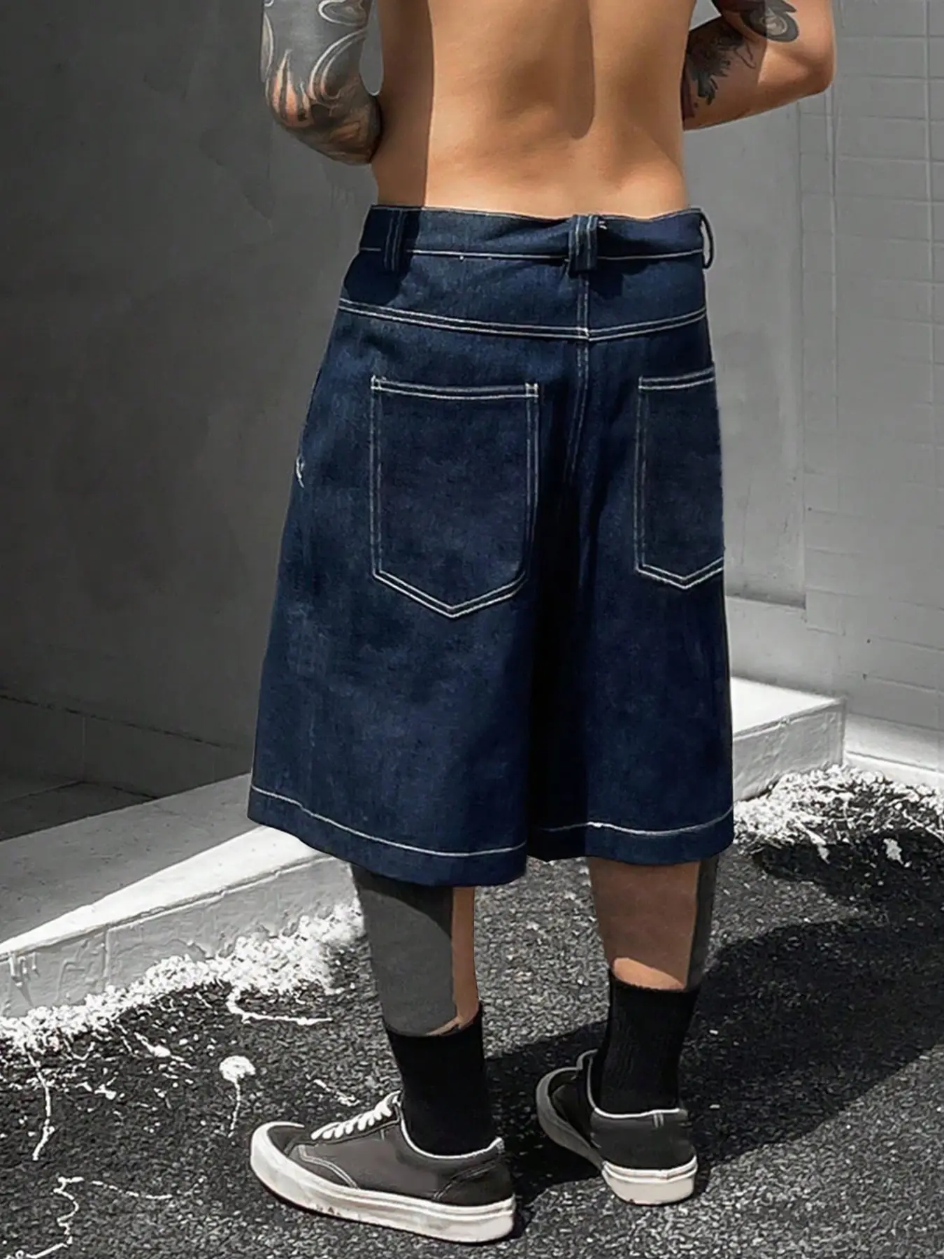 Bermuda Denim Shorts, Street Hip-Hop Baggy Loose Straight Leg Pants, Men's/women's Embroidered Pockets, Trendy Short Jeans