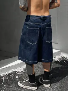 Bermuda Denim Shorts, Street Hip-Hop Loose Straight Leg Pants, Men's/women's Embroidered Pockets, Trendy Short Jeans