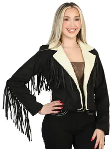 El General Womens Suede Fringe Jacket Chamarra