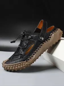 Men's Sporty Lace Up Mesh Breathable Slide, Lightweight Comfortable Sports Sandals, Outdoor Beach Sandals for Beach, Pool, Outdoor & Hiking