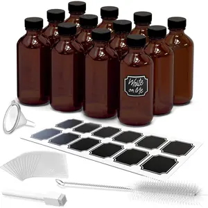 Glass Bottle 12 Pack | 8 Oz Vanilla Extract Bottles Set | 8oz  Glass Jars with , Shrink Wrap, Labels, Funnel &  | Use for Ginger Shots & Vanilla Bottles for  Giving