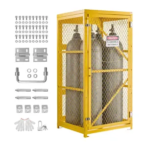 【fathersdaygift】VEVOR Vertical Cylinder Storage Cabinet31"L x 30"W x 65"H9 Cylinder CapacityPropane Storage Cage with ChainLock and KeysYellow Powder-Coated Carbon Steelfor PropaneOxygenNitrogen