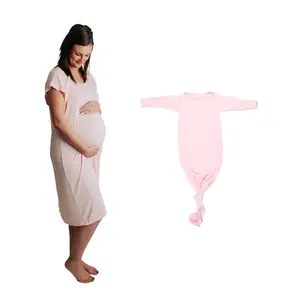 Three Little Tots Heavenly Pink Mommy Labor and Delivery Nursing Hospital Gown with Matching Newborn Baby Knotted Gown