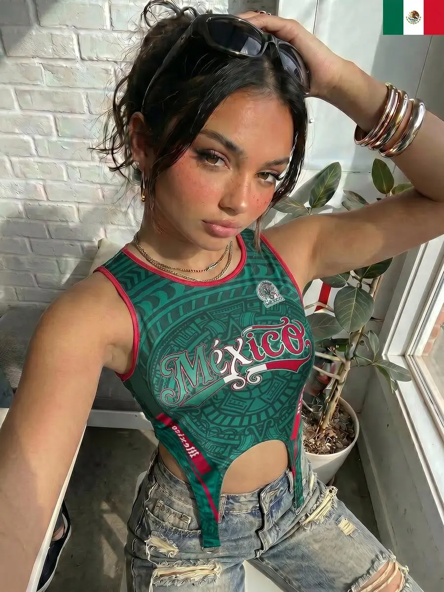 Womens Mexico Mesh Tank Top | Asymmetrical Cut Out Slim Fit Vest