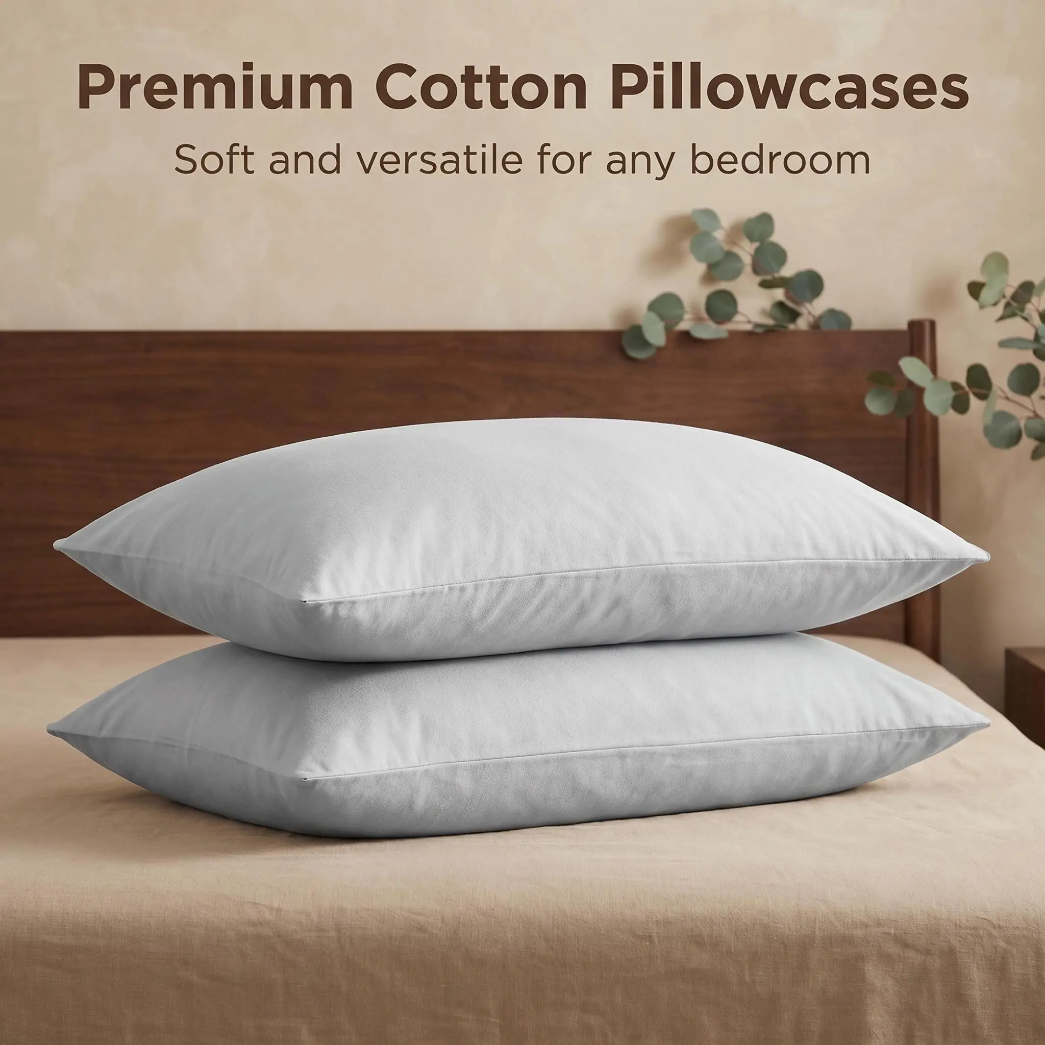 [ Summer Sale Deals ]NTBAY 2-Piece 500 Thread Count Egyptian Cotton Pillowcases - Soft & Breathable Natural Sateen Bed Pillow Cases, Durable Pillow Covers with Envelope Closure