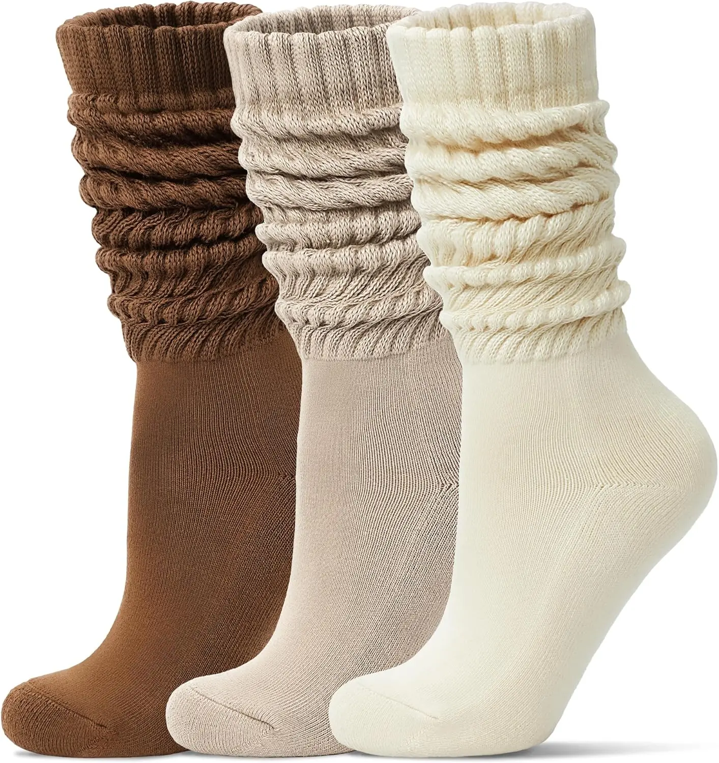 Women's Slouch Socks Long Boot Scrunch Sock Soft Cotton Knit Cozy Socks 3 Pairs Random Color Black Gray White