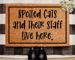 Funny Cat Doormat, Funny Door Mat, Welcome Mat, Cat Lover Gift, Housewarming Closing Gift, Cat Decor, Spoiled Cats and Their Staff Live Here