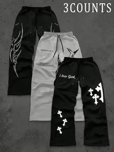 Trendy Street Style Drawstring Sweatpants Set, Casual Fashion, Comfortable Fit, All Occasion Versatile Pants, Sportswear, Printed Trousers, Casual Comfy Sweatpants