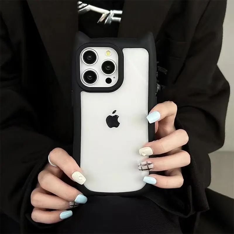 Cute Phone Case Magnetic Charging Clear Transparency, Special Design Cat Ear DIY Magsafe Case Suitable for Iphone 14 15 16 17 Promax Pro Protective