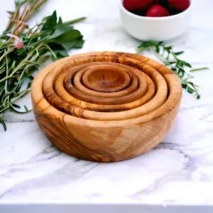 Set of 6 handmade olive wood bowls