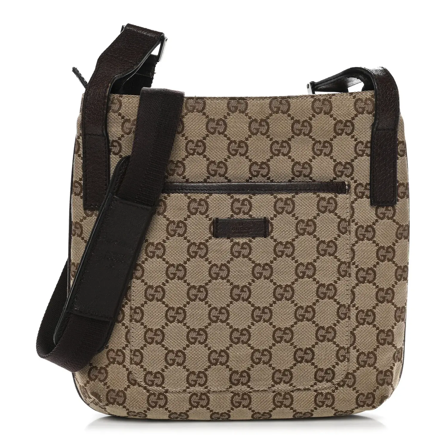 Pre-owned GUCCI Canvas Crossbody Bags Monogram Flat Messenger Bag Dark Brown