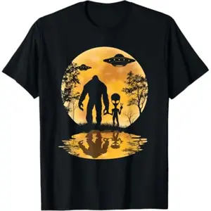 [100% Cotton] [100% Cotton]  Alien Bigfoot Moon Sasquatch UFO Extraterrestrial Men Women T-Shirt T-Shirt For Men And Women