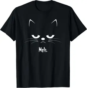 100% Cotton Sarcastic Funny Angry Cat MEH Halloween Costume T-Shirt