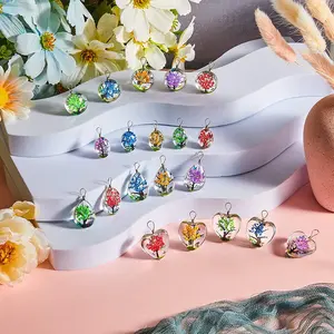 40 pieces of dried flower pendant, charming dried flower tree, resin dried flower pendant, lace transparent glass bead circular floating pendant, mixed color jewelry DIY craft