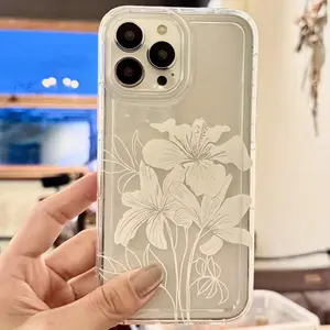 Fashion Transparent Protective Phone Case with Flowers, Compatible with iPhone 16 Pro Max, 15, 14, 13, 12, 11 Pro Max, Plus, X, XR, XS Max, Perfect Christmas Gift