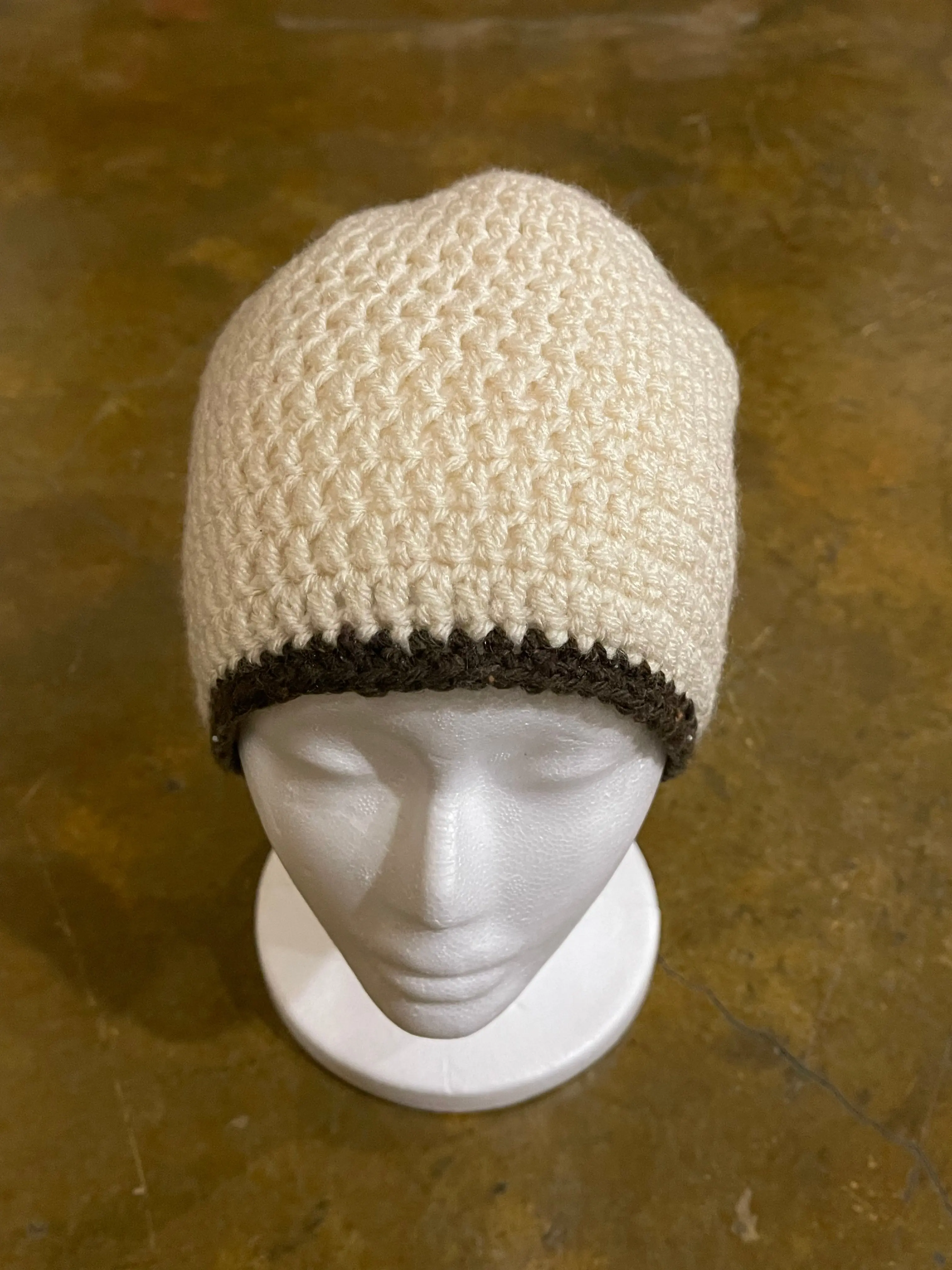 Unisex Hand-crocheted Cream and Brown Beanie