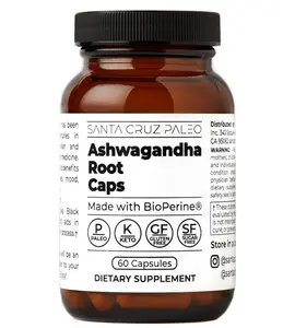 Santa Cruz Paleo Ashwagandha Capsules, 600mg Ashwagandha Root per Capsule, Gluten Free, Keto, Sugar Free, Paleo, Supports Energy, Focus, and Relaxation, BioPerine for Fast Absorption, 60 Capsules