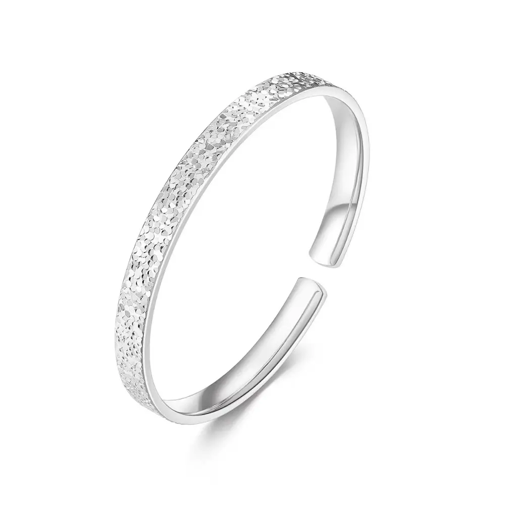 EJG Women's Unisex Silvery Adjustable 925 Sterling Silver Ice Textured Baroque Bangle, Lightweight Hypoallergenic Dainty Stackable Bracelet, Ideal Gift for Daily or Party Use, Adjustable Bangle, 925 Bracelets & Bangles