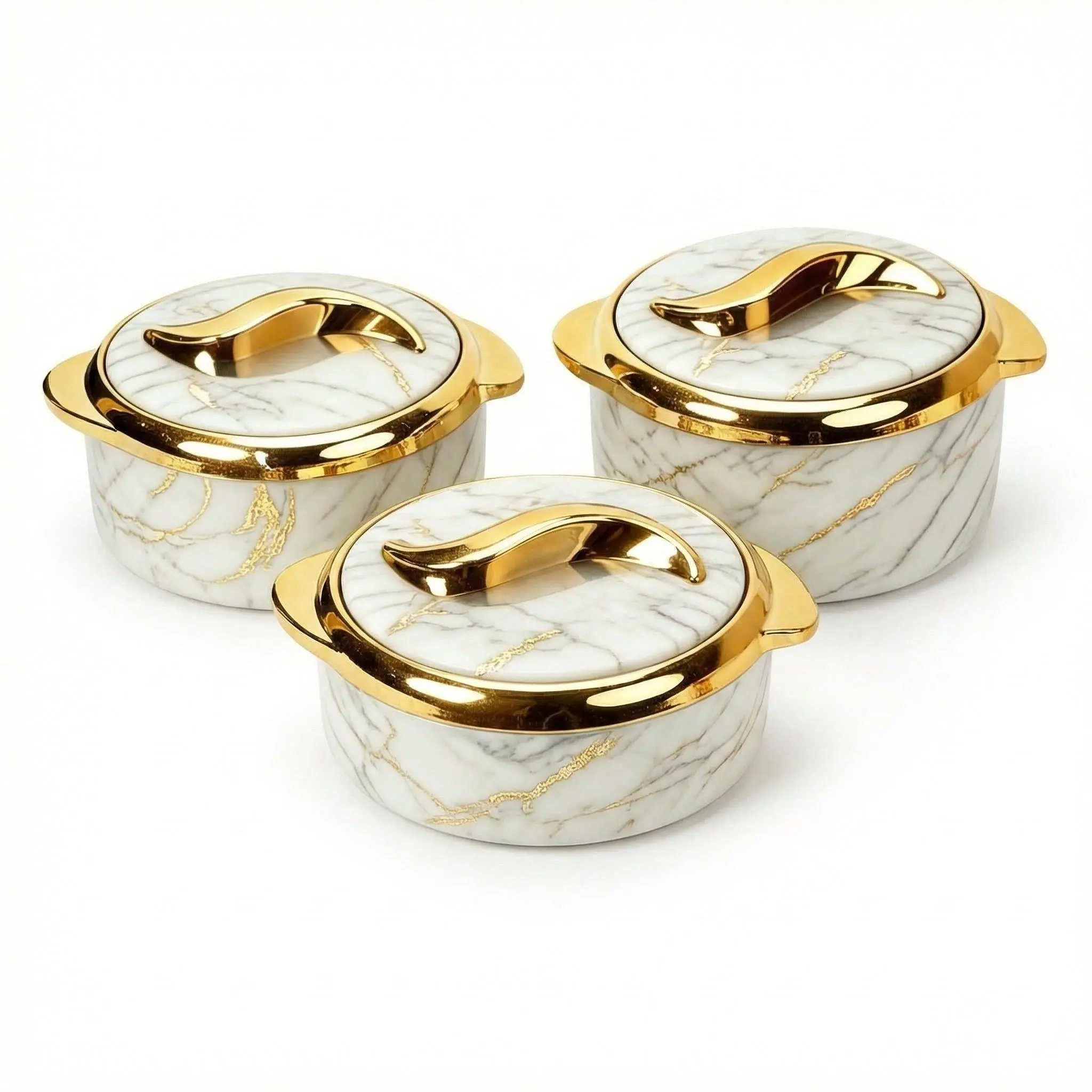 Marble Gold Insulated Serving Pot with Lid, Stainless Steel Food Warmer Casserole, Keep Food Warm Hot Pot for Home Kitchen, Dinner Party Serving Dishes