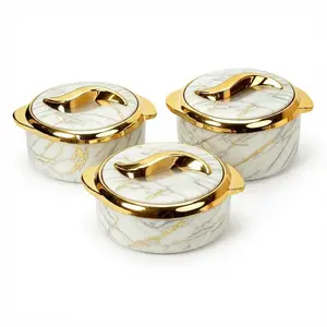 Marble Gold Insulated Serving Pot with Lid, Stainless Steel Food Warmer Casserole, Keep Food Warm Hot Pot for Home Kitchen, Dinner Party Serving Dishes