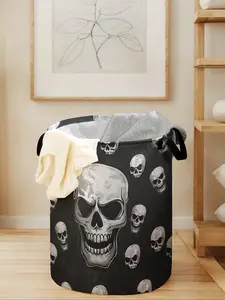 Skull Print Laundry Basket with Handle, Durable Foldable Clothes Storage Bin, Large Capacity Toy Organizer for All Seasons, Laundry Bin Sorter, Dirty Clothes Hamper