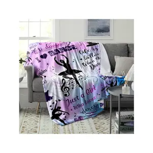 Vibrant Dance - Themed Throw Blanket with Ballerina Silhouettes, Music Notes & Inspirational Quotes – Soft Cozy Flannel Blanket for Home Decor & Relaxation
