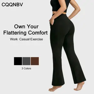 CQQNBV Women's High-Waist Stretchy Polyester Joggers - Loose Wide-Leg Flare Pants with Pockets, Comfortable Business Casual Bottoms for Sports & Outdoor Use