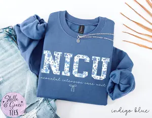 NICU Short sleeved T-Shirt Or Sweatshirt, Neonatal Intensive Care Unit Nurse tshirt, Boho Floral NICU Nurse Shirt, Blue Toile Nurse Shirt Unisex