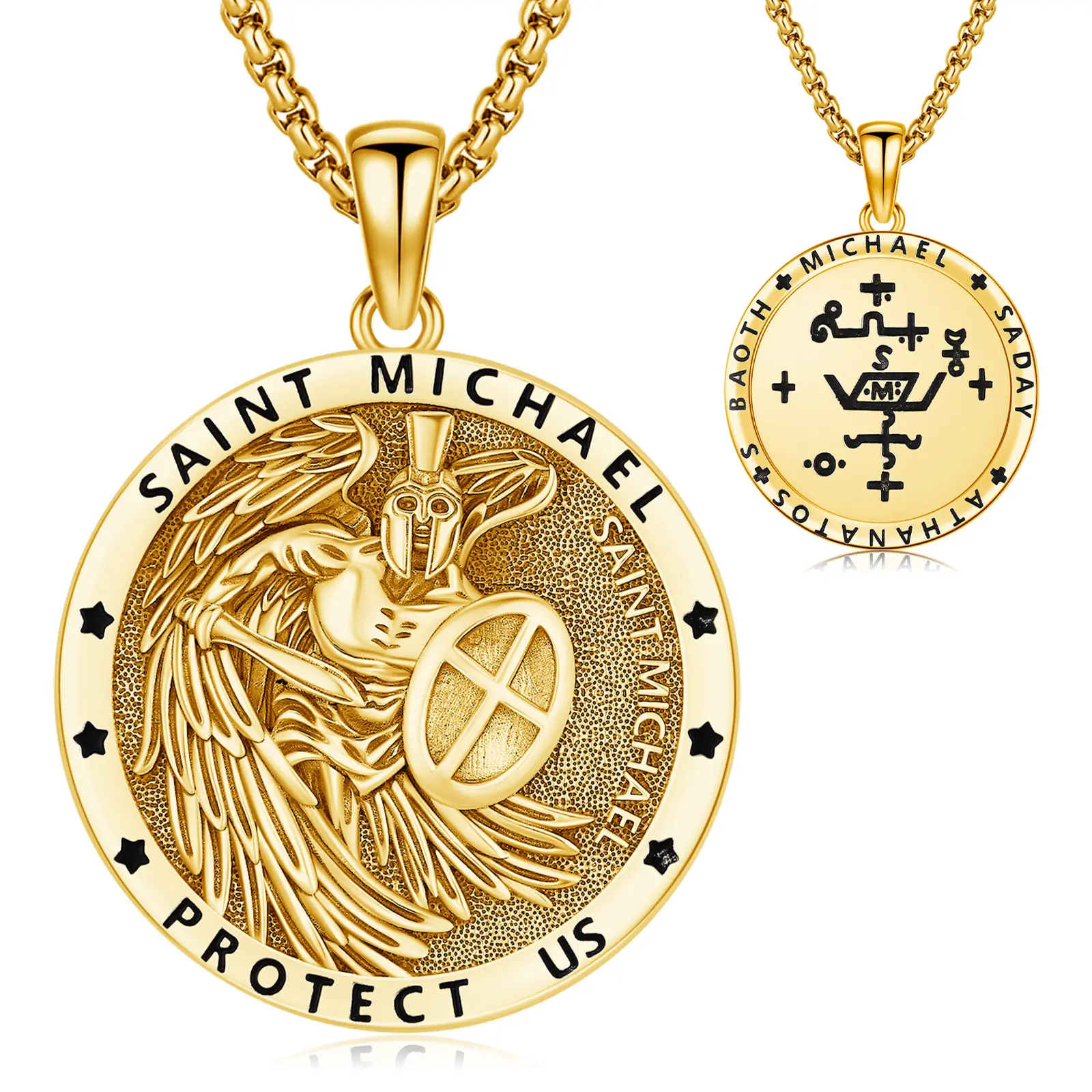 Thanches Saint Michael Medal Necklace for Men & Women, S925 Sterling Silver Archangel Michael Coin Pendant, Patron Saint of Courage and Protection, Jewellery Pendant, Necklace Chain, Chain Silver Necklaces & Pendants