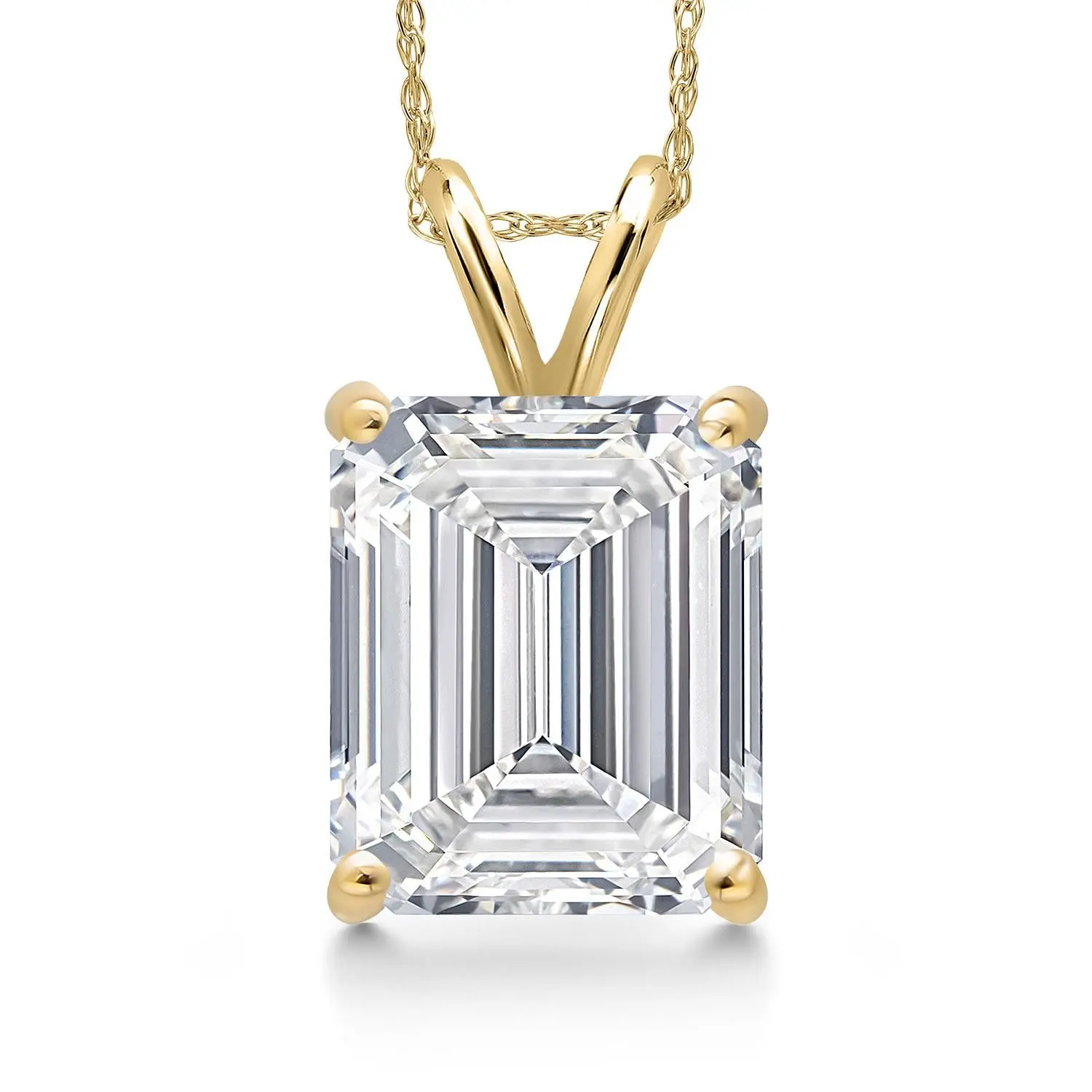 Gem Stone King 1 to 5 Carat 14K Gold IGI Certified Lab Grown Diamond Pendant Necklace For Women | Emerald Cut | D-E Color | VS1-VS2 Clarity | With 18 Inch Gold Chain | Yellow Gold | 5.00 Carat