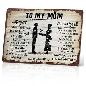 To My Mom From Son I Love You & Appreciate You 12x8 Inch Aluminum Metal Sign - Heartfelt Mother's Gift, Retro Rustic Wall Decor for Home, Son To Mom Appreciation Sign