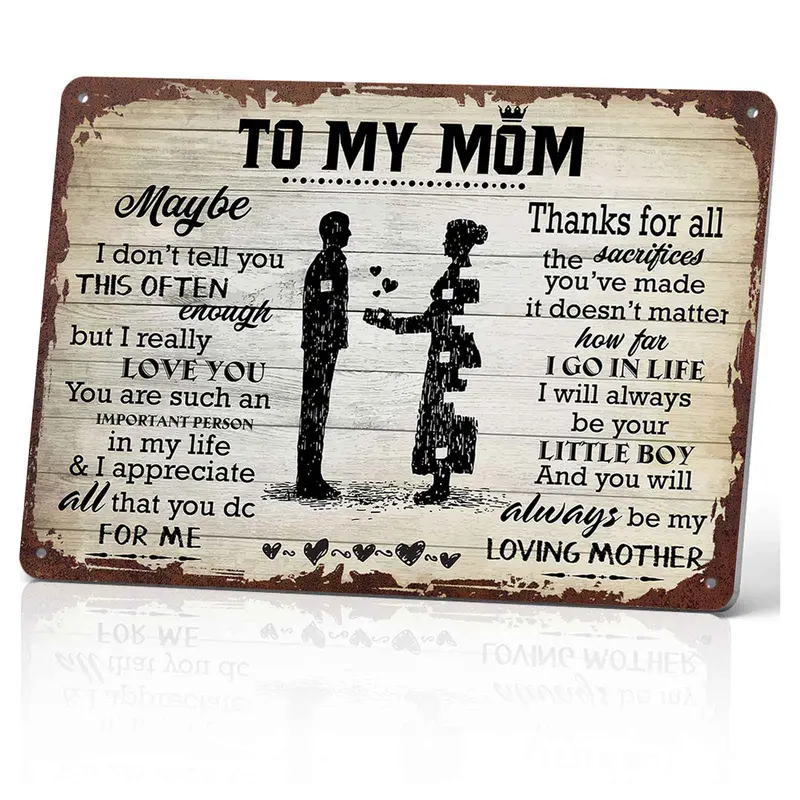 To My Mom From Son I Love You & Appreciate You 12x8 Inch Aluminum Metal Sign - Heartfelt Mother's Gift, Retro Rustic Wall Decor for Home, Son To Mom Appreciation Sign Yard Sign