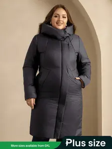 Women's Hooded Mid-Length Winter Plus Size Cotton Coat Jacket, Casual Warm Outerwear for Fall & Winter Seasons