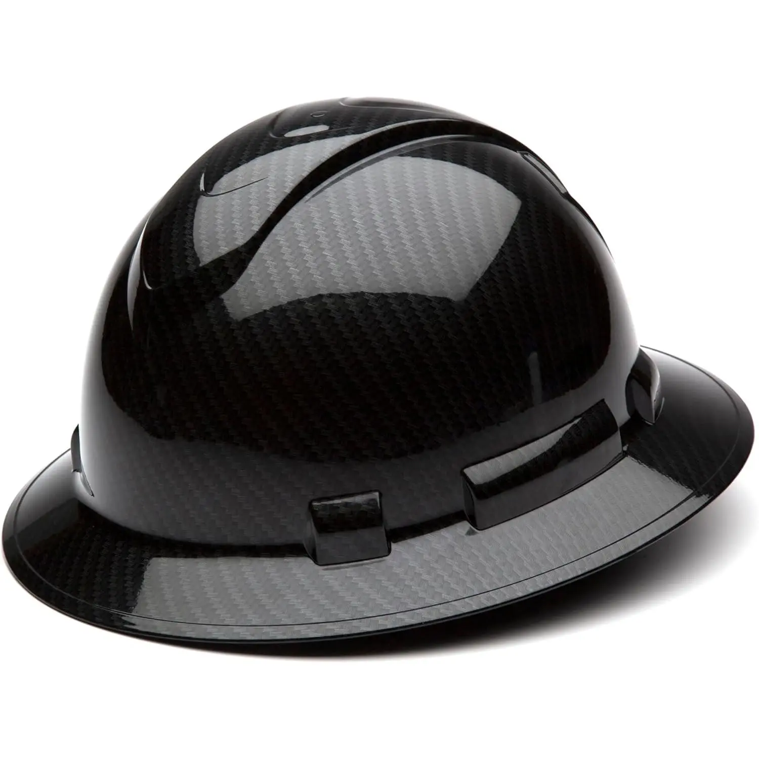 Shiny Black Full Brim Hard Hat with 4-Point Ratchet Suspension, HDPE Shell, Graphite Finish, Lightweight for Construction, Industrial Safety (Sports & Outdoor Hat Accessory)