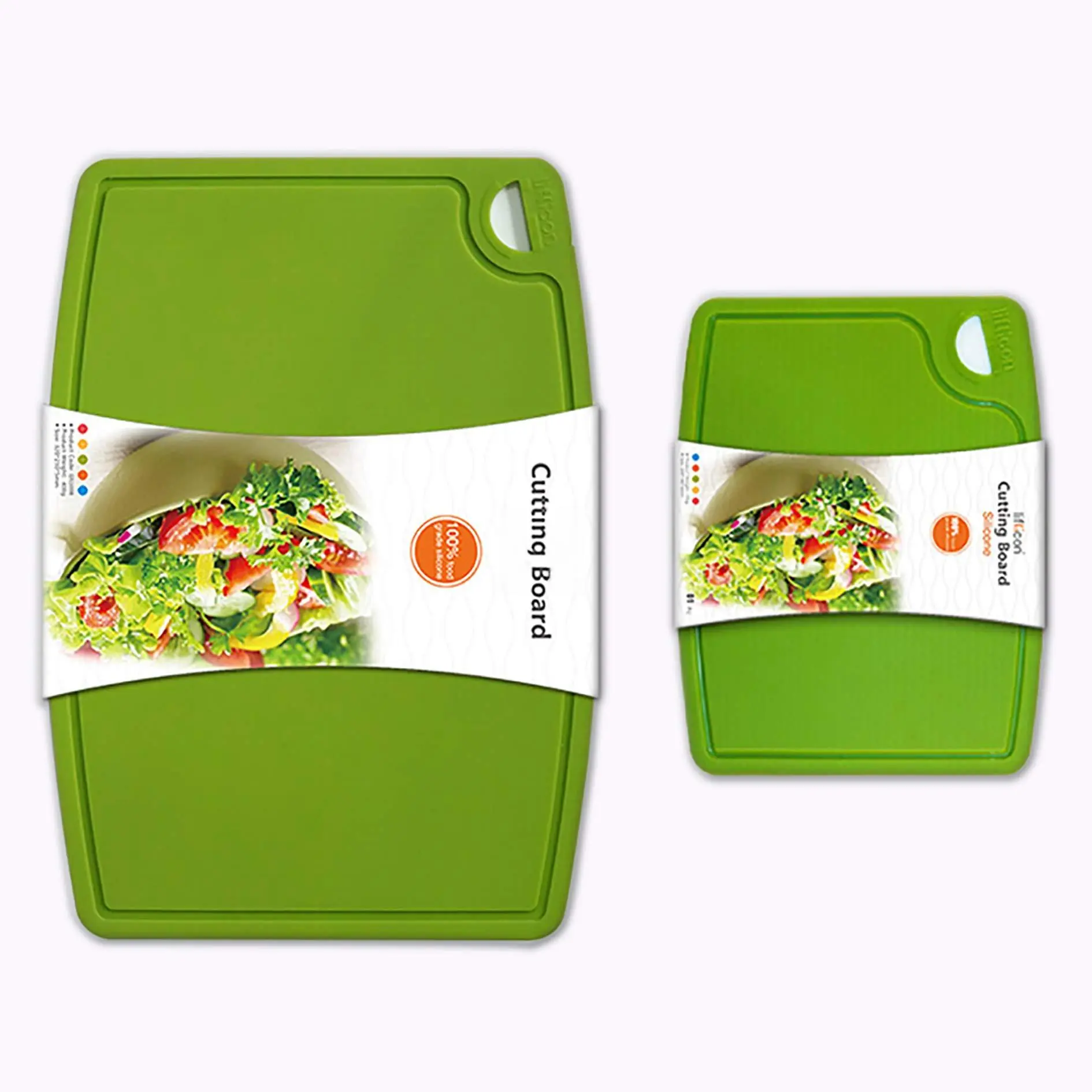 Thick Silicone Boards For Kitchen Chopping Boards/mats Set Of 2 Extra Large14.6''x10.43''  Mini 9.1"x7.1" Non-slip Deep Drip Juice Groove Dishwasher Safe-green