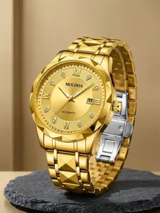 A men's all-gold watch with Roman numerals, simple, fashionable, business casual, daily wear, elegant watch, trendy, versatile, high-end quartz watch