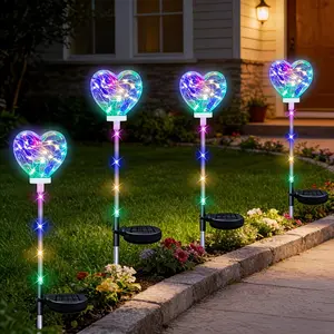 Solar Garden Lamp Outdoor, Colorful Heart Atmosphere Light, Spring Valentine's Day Decoration, Yard Path Lawn Party Festival Decor
