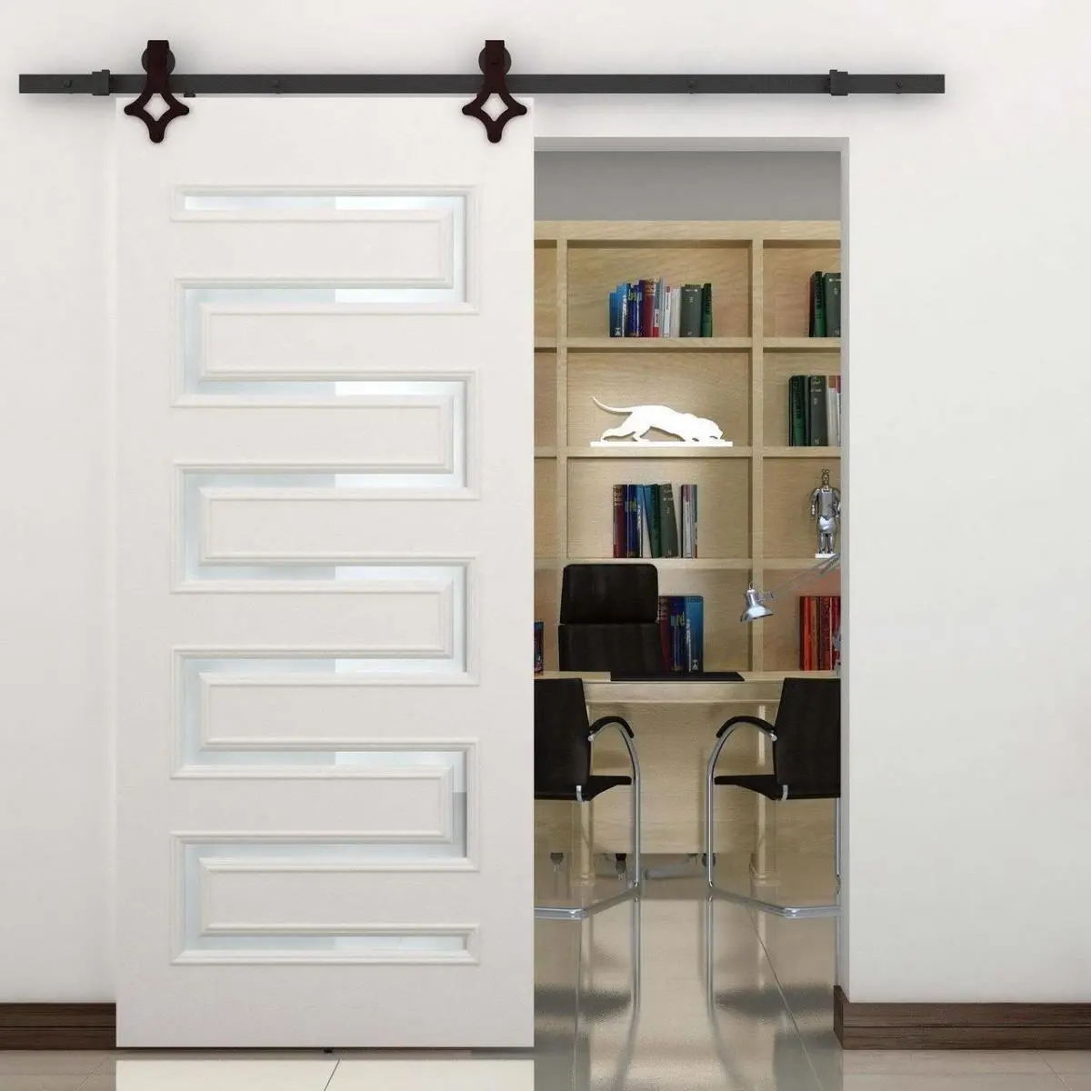 212 MAIN 6 ft. Carbon Steel Rustic Black Star-Shape Innovative Sliding Barn Door Hardware Kit - Sturdy, Stable, Horizontal Slide, Indoor Bedrooms Use Set