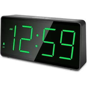 Operated Digital  Clock for Bedrooms - Cordless Large Big Numbers 4 Dimmers, Auto Dimming for Seniors, Adjustable Volume Loud  Clock for Heavy Sleepers Adults (Green Digits)