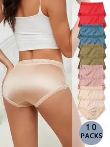 Women's Contrast Lace Panty, Soft Comfy Breathable Knicker for Daily Wear, Underwear for All Seasons, Womenswear, Breathable Panties