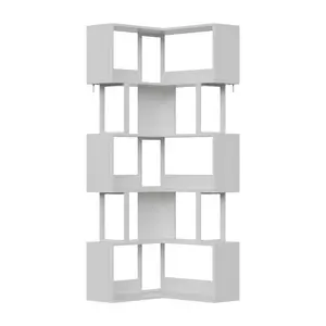 Large Corner Bookshelf, Tall Metal Wooden Rack 6 Tiers, Freestanding Corner Shelf, l-Shaped Display Storage Organizer for Home Office, Living Room, 27.56"d x 27.56"w x 62.6"h, Black