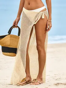 Fisoew Womens Crochet Swimsuit Coverups Hollow Out Bikini Wraps Swimwear Bathing Suit Cover Up Beach Maxi Skirt