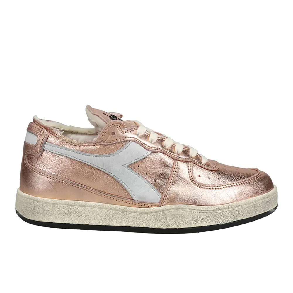 diadora Womens Mi Basket Row Cut Metallic Used Lace Up Sneakers Shoes Casual - Pink
