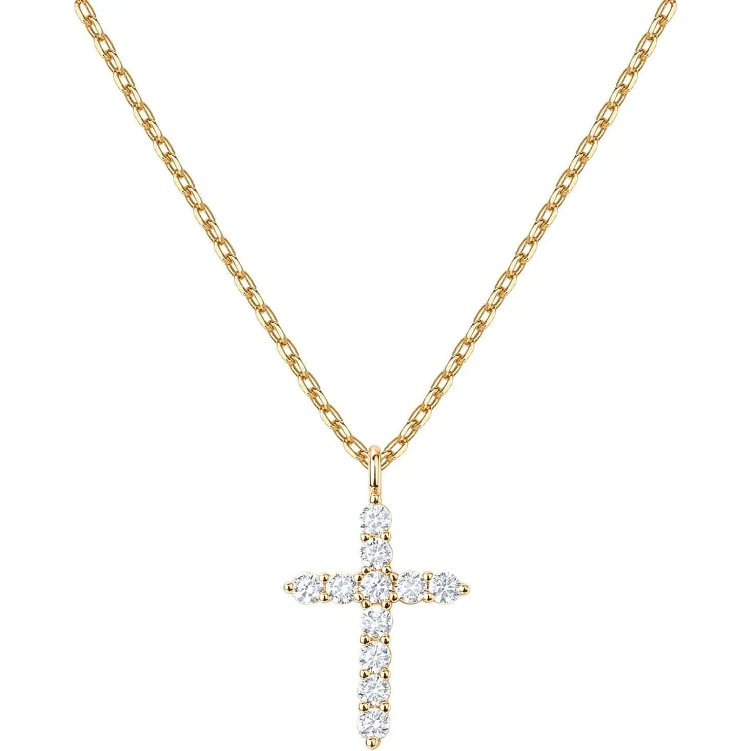 14K Gold Plated Cubic Zirconia Cross Necklace for Women | Cross Faith Pendant Necklaces