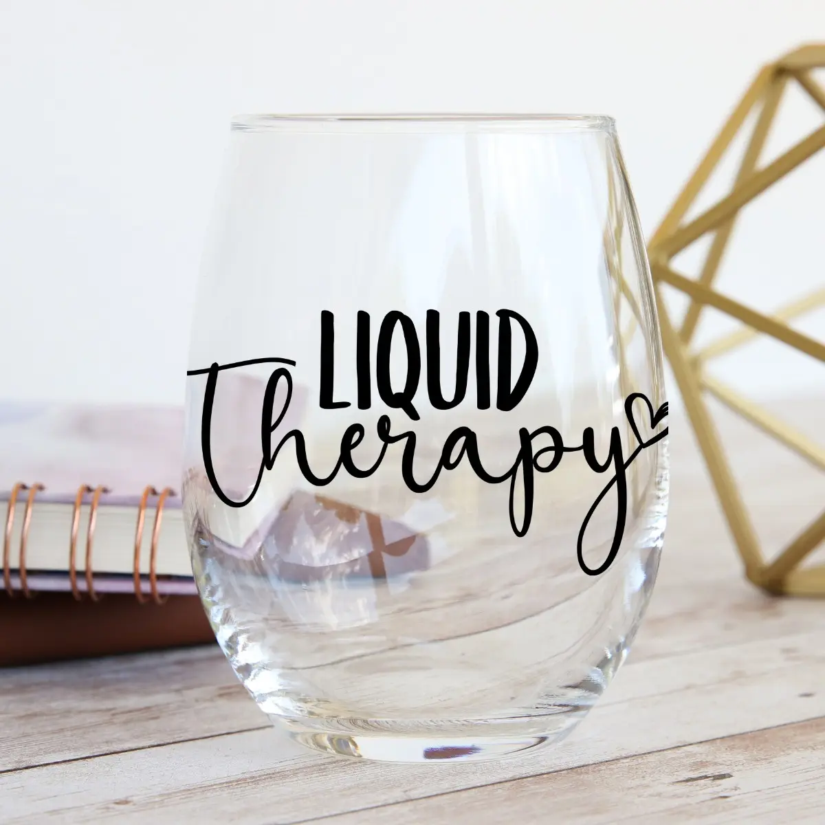 20 oz Liquid Therapy Wine Glass with Black Permanent Vinyl Design - Stemless Drinkware for Kitchen and Home