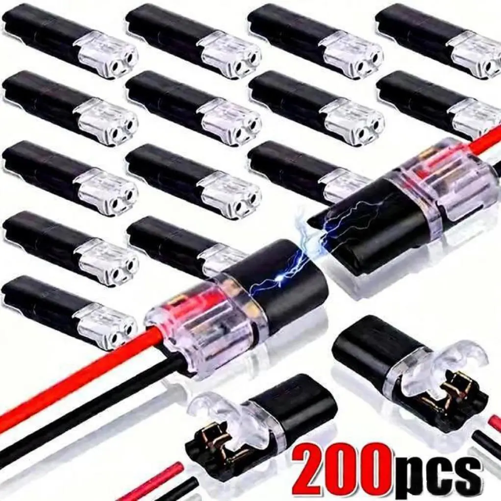 50pcs Quick Splice Solderless Connectors - 2-Pin Dual-Way Tool-Free Pluggable Crimp Blocks, Durable Copper Contact, Fits AWG 18-22 for LED Strip Lights, Automotive Wiring