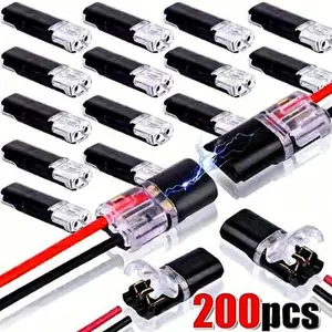 50pcs Quick Splice Solderless Connectors, 2-Pin Dual-Way Electrical Wire Cable Snap-in Blocks, Tool-Free Pluggable Crimp Connectors for LED Strip Lights, Car Wiring & Low Voltage Applications, Fits AWG 18-22