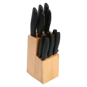 13855573579 - 12 Piece Cutlery Set with Soft Grip Handles and Bamboo Storage Block