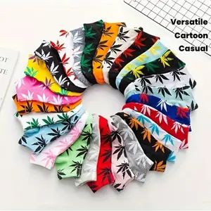 Unisex French Terry Short Socks, 5/10/20-Pack 5 Pairs Mixed Random Color Cartoon Print, Spring-Summer Simple Fashion Multi-Functional for Daily Wear