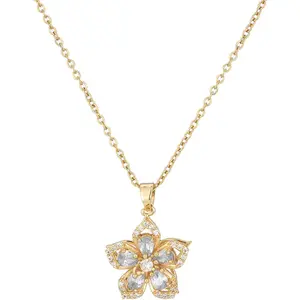 Rotating Bauhinia Zircon Flower Pendant Collarbone Chain Temperament Simple  Chain Adjustable Copper Chain Necklace